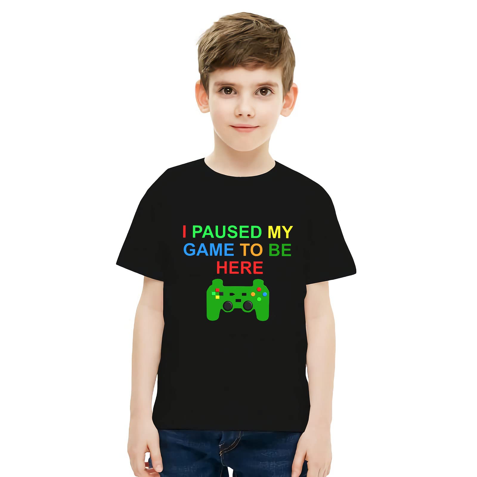 Gamer Tshirt for Boys - 'I Paused My Game to Be Here' Funny Gaming Tee - Youth Short Sleeve Shirt (Sizes 5T-10T) - Perfect for Gaming Parties, School & Everyday Wear