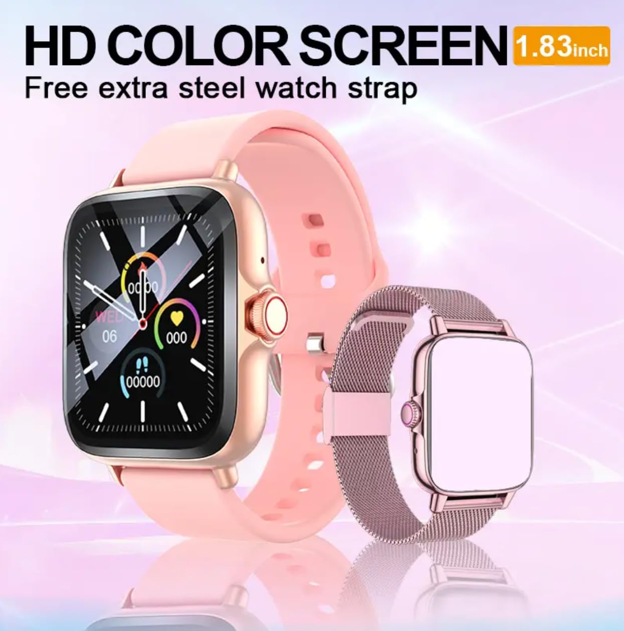 Smart Fitness Tracker Watch with 15 Functions - Wireless Calling, Step Counter, Music & Camera Control - Pink Sports Smartwatch for Running, Gym & Daily Activity Tracking