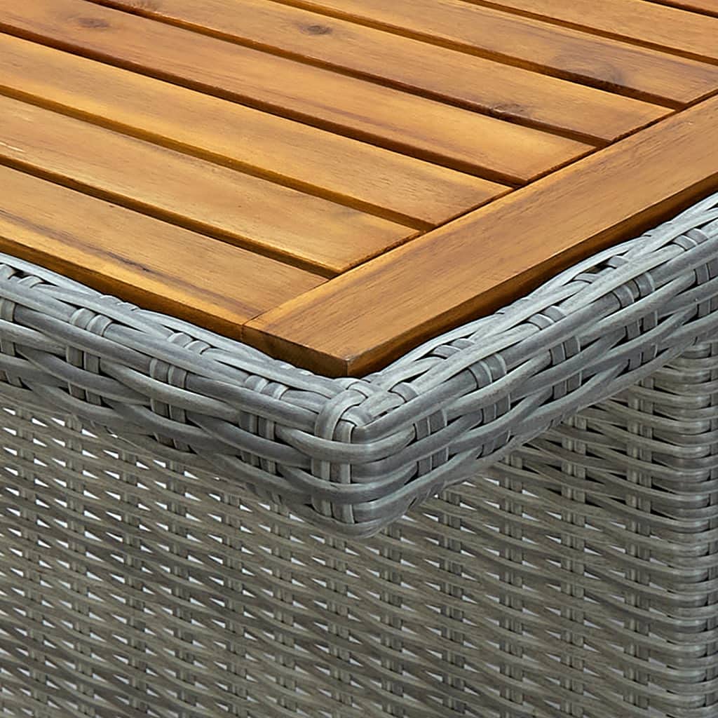 UV Resistant Weatherproof Outdoor Garden Table - Light Gray Poly Rattan & Solid Acacia Wood - Perfect for Poolside, Deck, Lawn & Patio Furniture (Durable & Stylish Outdoor Dining Set)