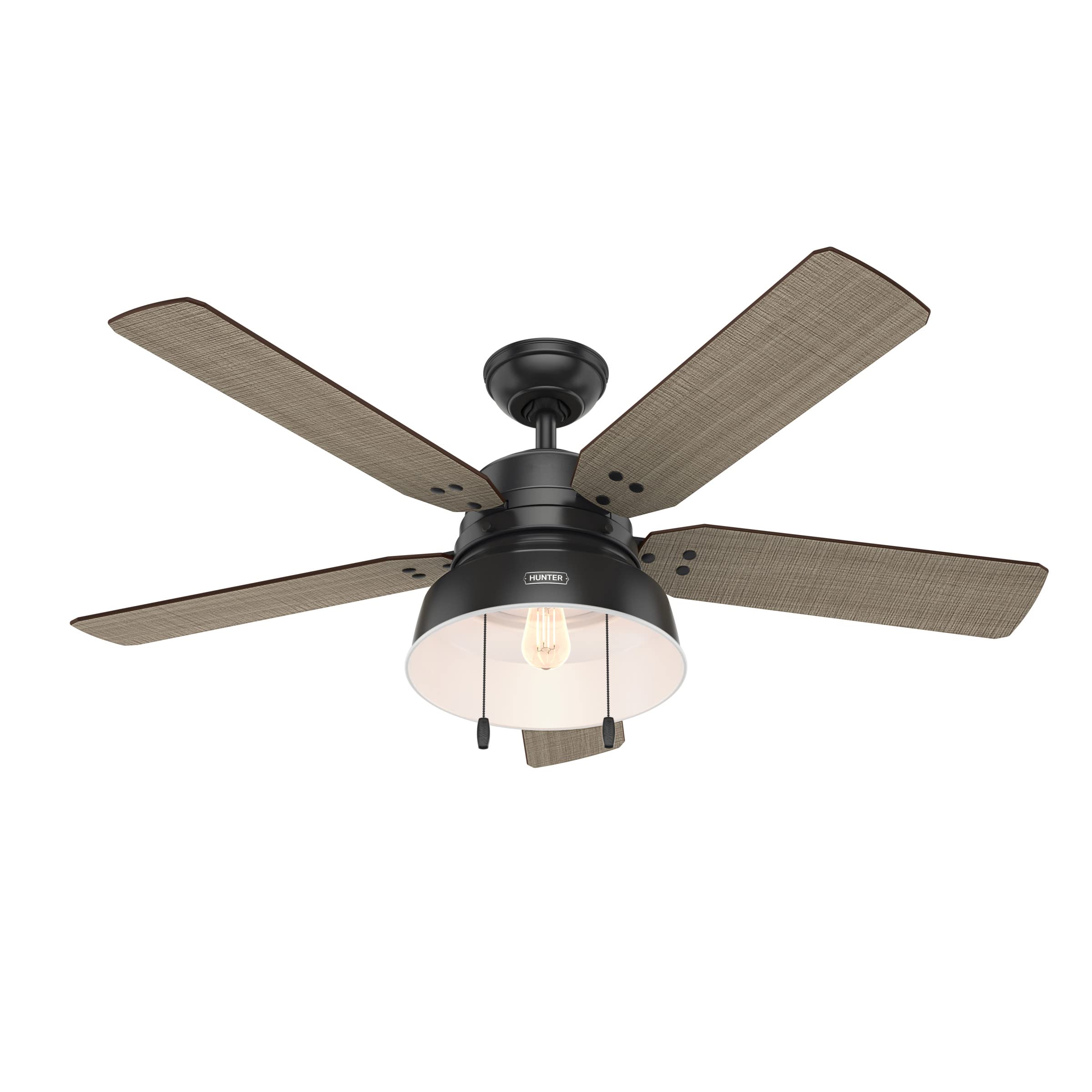 Hunter Fan Company 59307 - 52 Inch Mill Valley Matte Black Ceiling Fan with LED Light Kit & Pull Chain - Indoor/Outdoor Use for Patio, Bedroom, and Living Room