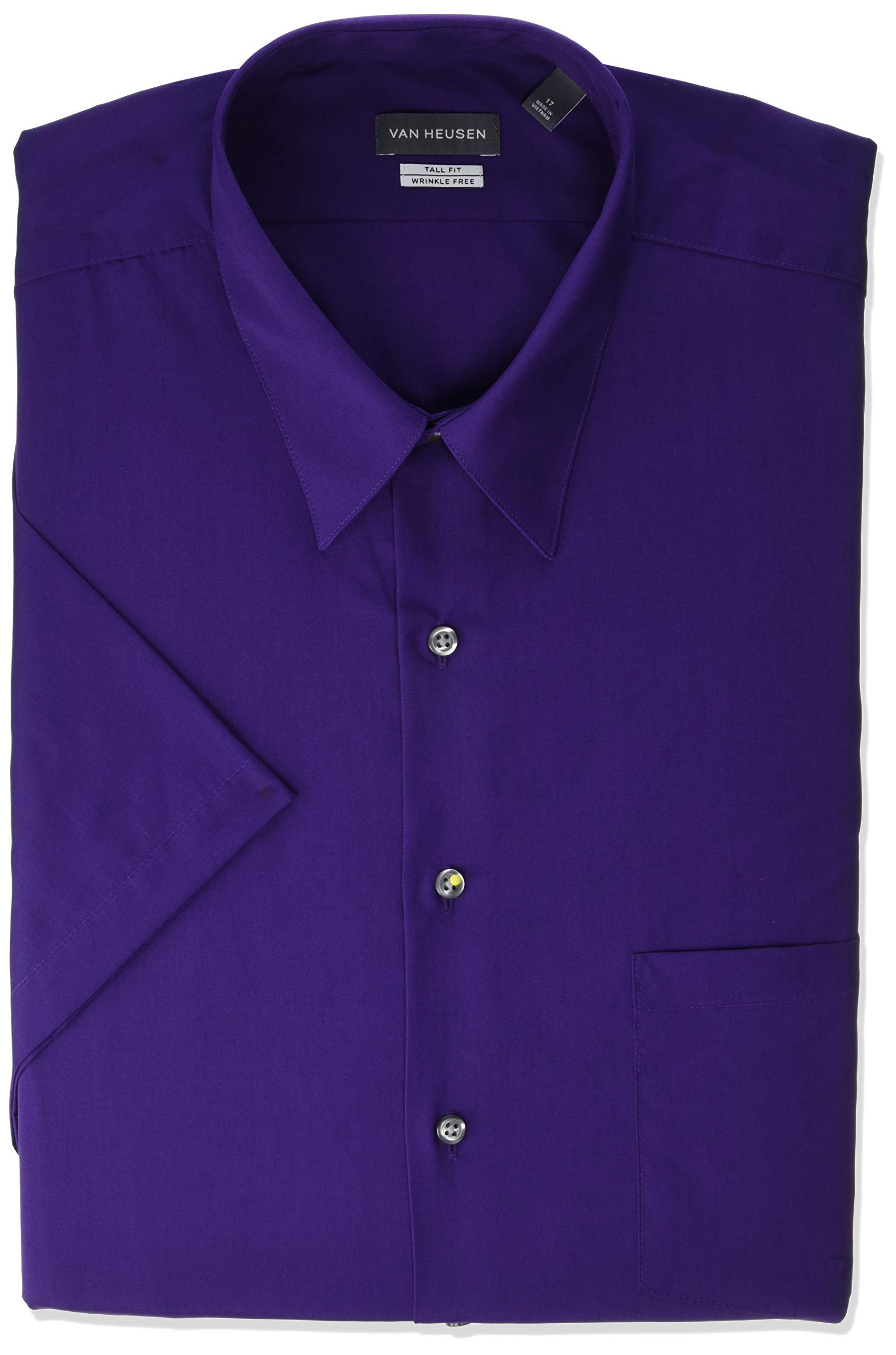 Van Heusen Men's Big & Tall Short Sleeve Dress Shirt - Premium Poplin Solid Business Casual Shirt for Office, Wedding & Formal Events