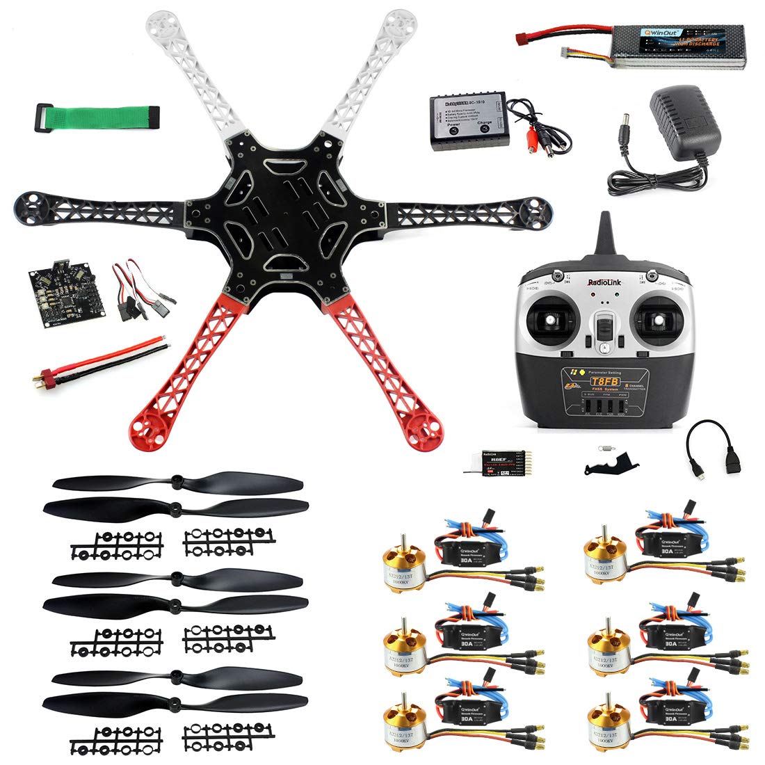 QWinOut 550mm Wheelbase DIY Drone Kit - Unassembled Combo Set with KKmulticopter Flight Controller, Lipo Battery & Remote Control | Perfect for Aerial Photography, FPV Racing and STEM Education Projects