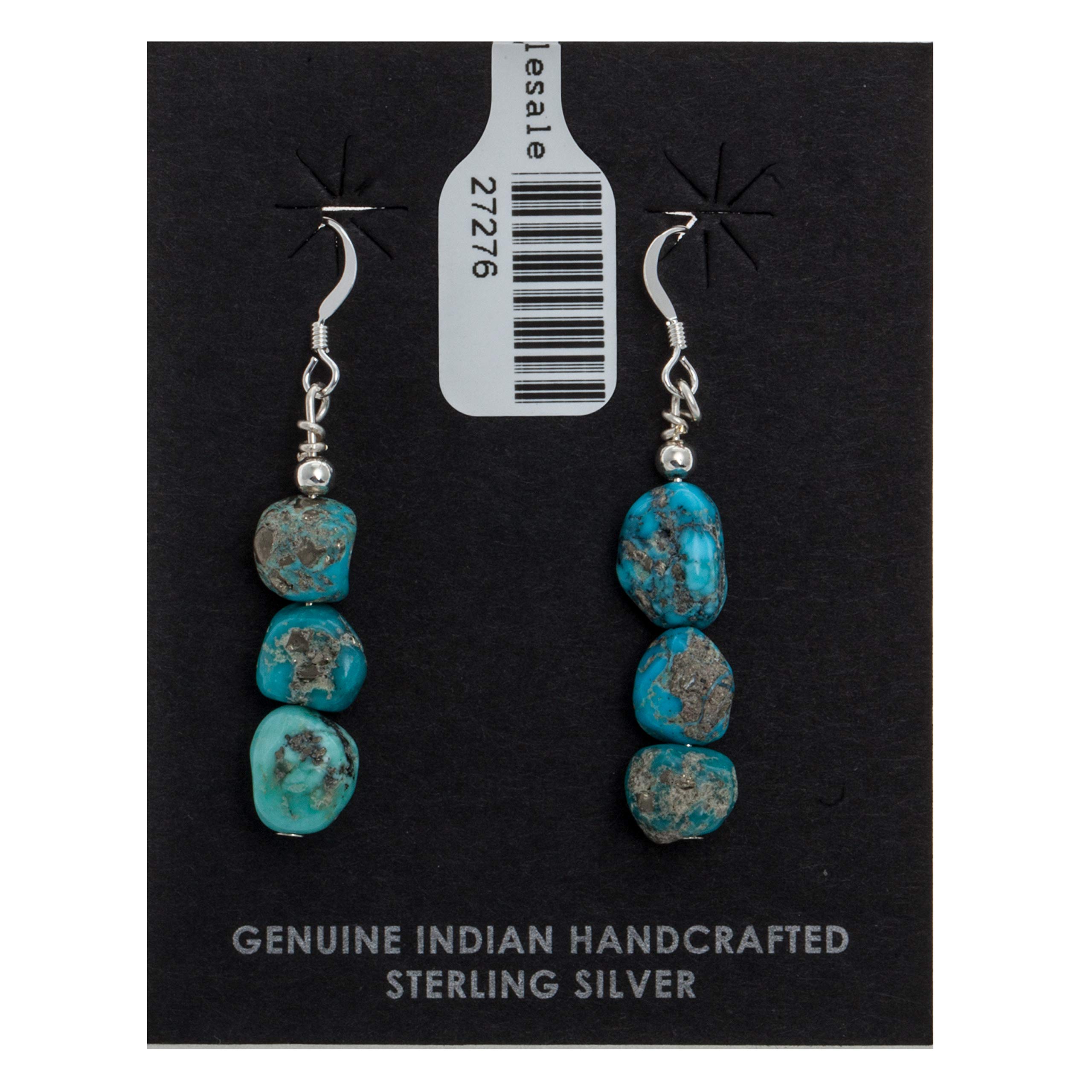 Authentic Navajo Native American Turquoise Silver Dangle Hook Earrings - Handmade by Loma Siiva | Perfect for Boho, Western & Festival Fashion