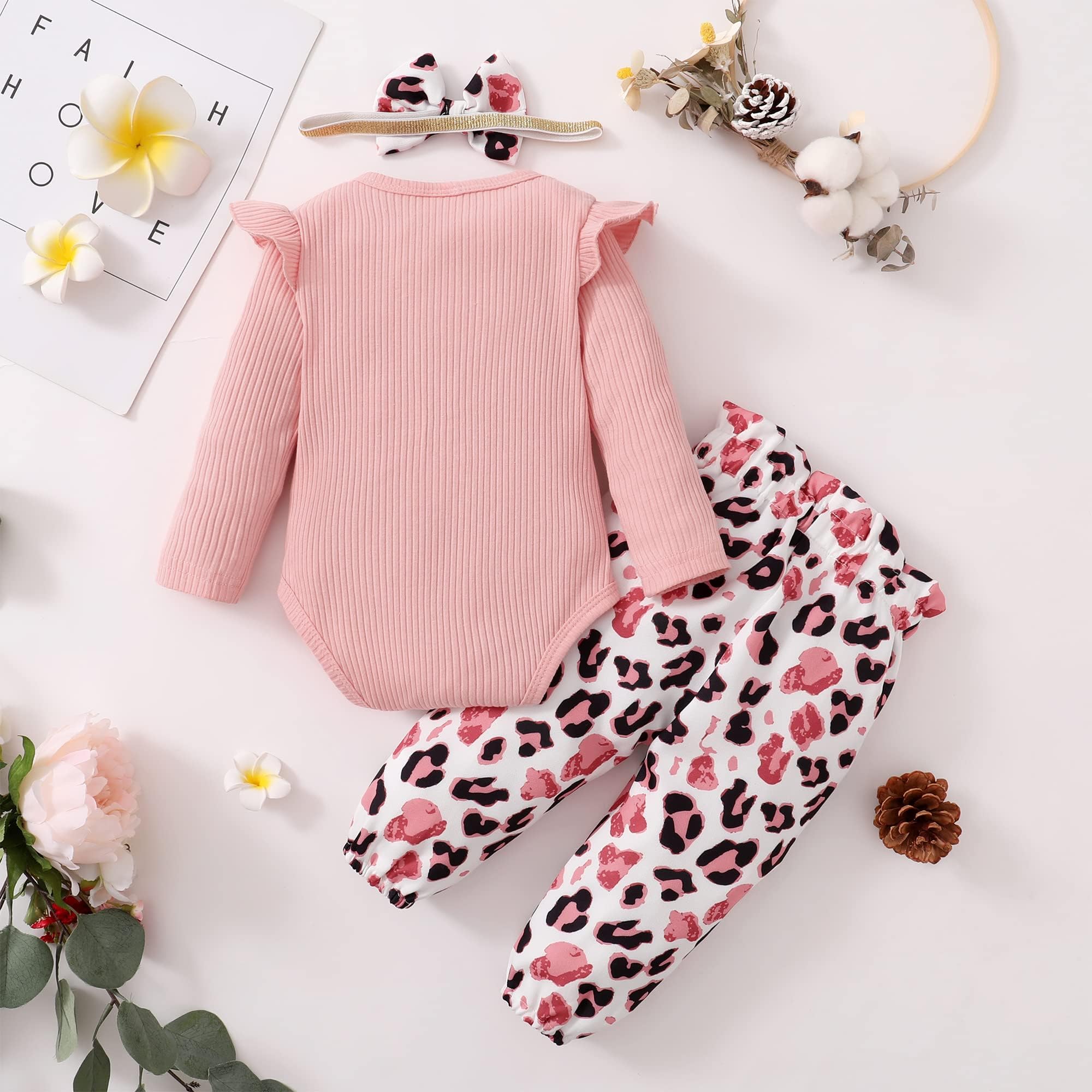OLLUISNEO Newborn Baby Girl Clothes Set - Long Sleeve Floral Romper & Pants Outfit for Infant (0-24 Months) | Soft & Cozy Winter Baby Clothes for Fall & Winter Season | Perfect for Family Photos, Holiday Outfits & Daily Wear