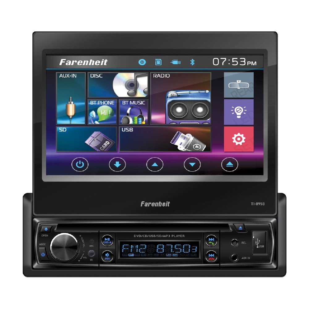 Farenheit TI 895B 7 Inch LCD 1 DIN Car Stereo with Bluetooth, MP3, USB, AM/FM Radio - Perfect for Car Audio Upgrade & Hands-Free Calling