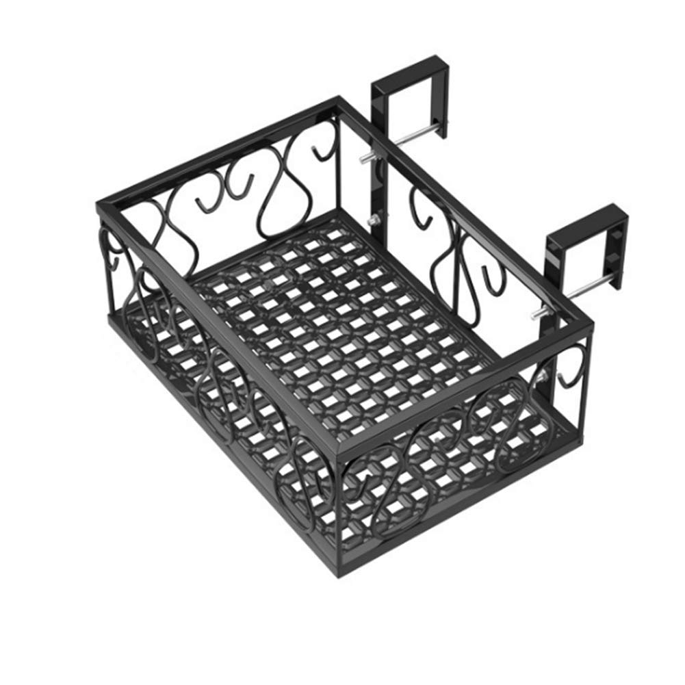 Iron Hanging Railing Planters - Black Metal Flower Pot Holders & Fence Mounted Plant Stand (50x25x12.5cm) for Balcony, Indoor & Outdoor Garden Decor - Perfect for Herbs, Succulents and Small Flowers
