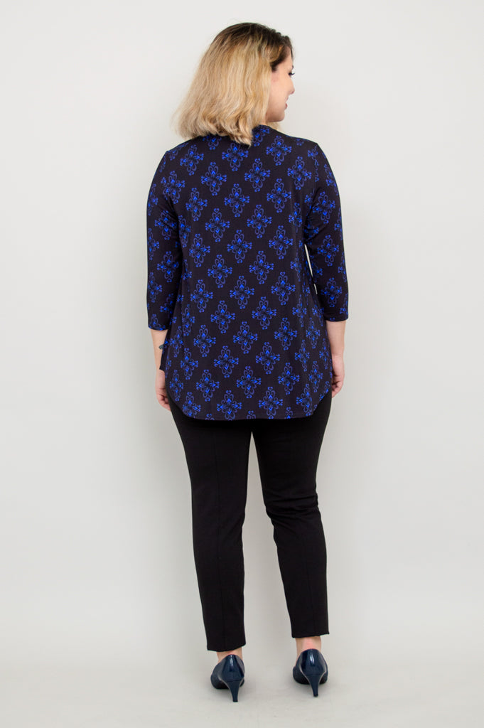 Jazz 3/4 Sleeve Top - Blue French Bamboo Cotton Blouse for Women | Perfect for Casual Wear, Office Outfits & Summer Fashion