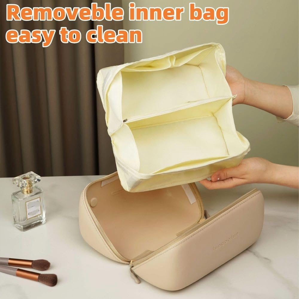 EVA Travel Makeup Bag - Large Capacity Waterproof Cosmetic Organizer for Women & Girls - Perfect for Makeup, Skincare, Chargers & Eyeliners - Ideal for Travel, Gym & Daily Use (White, Small Size)