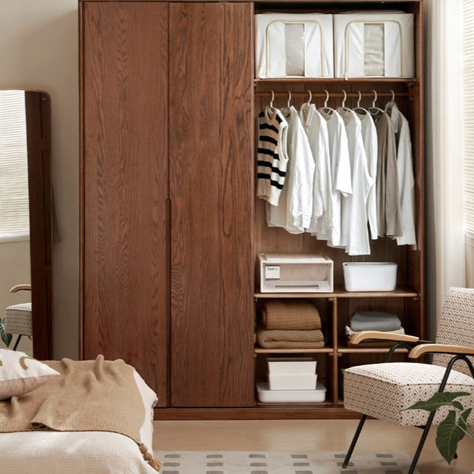 Solid Oak Wood Sliding Door Wardrobe Closet - Modern & Spacious Storage for Bedroom, Walk-In Closet, or Living Room Organization