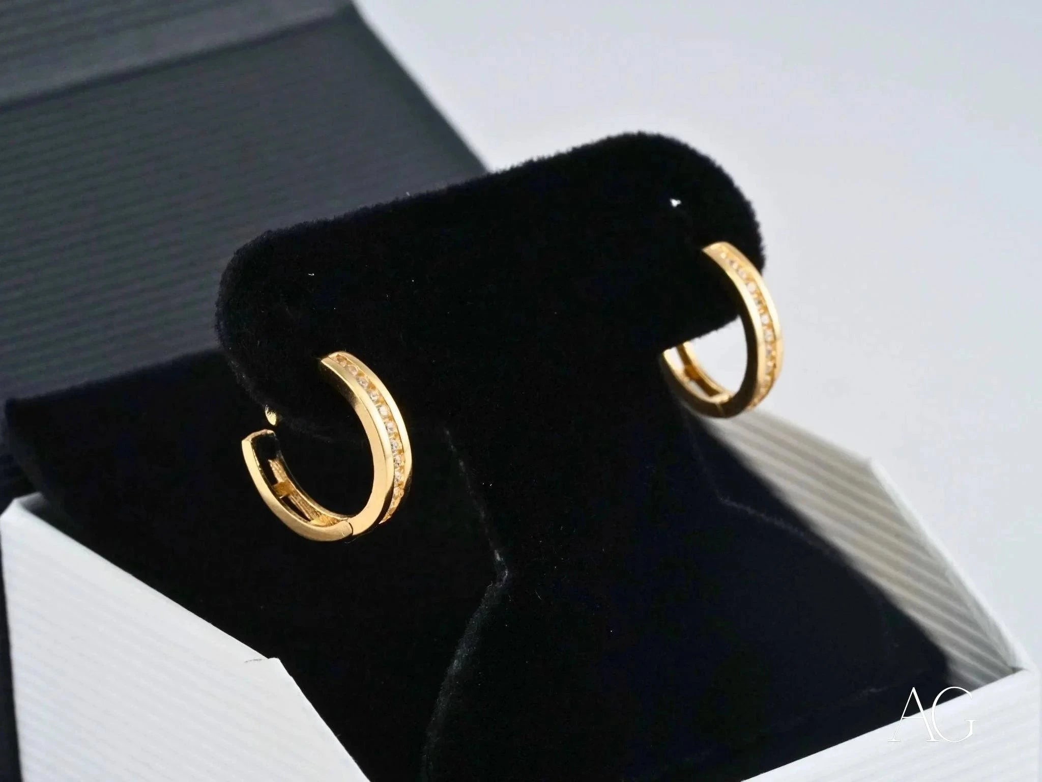 18K Yellow Gold CZ Mini Hoop Earrings for Women - Sparkling Cubic Zirconia Huggie Hoops - Perfect for Everyday Wear, Gifts & Special Occasions