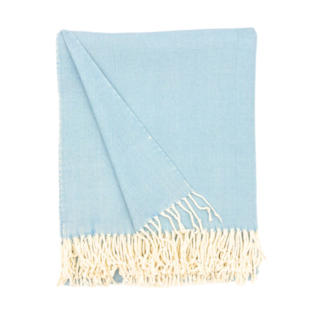 Charleston Herringbone Throw Blanket - Soft & Cozy Tradewind Blue - Perfect for Sofa, Bed & Home Decor