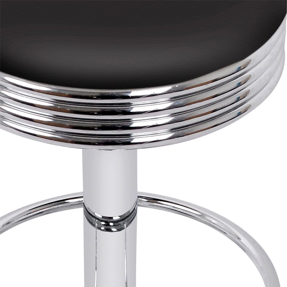 Modern Backless PU Leather Bar Stools with Chrome Base - Set of 2 for Kitchen Island, Breakfast Nook & Home Bar - Black & Chrome