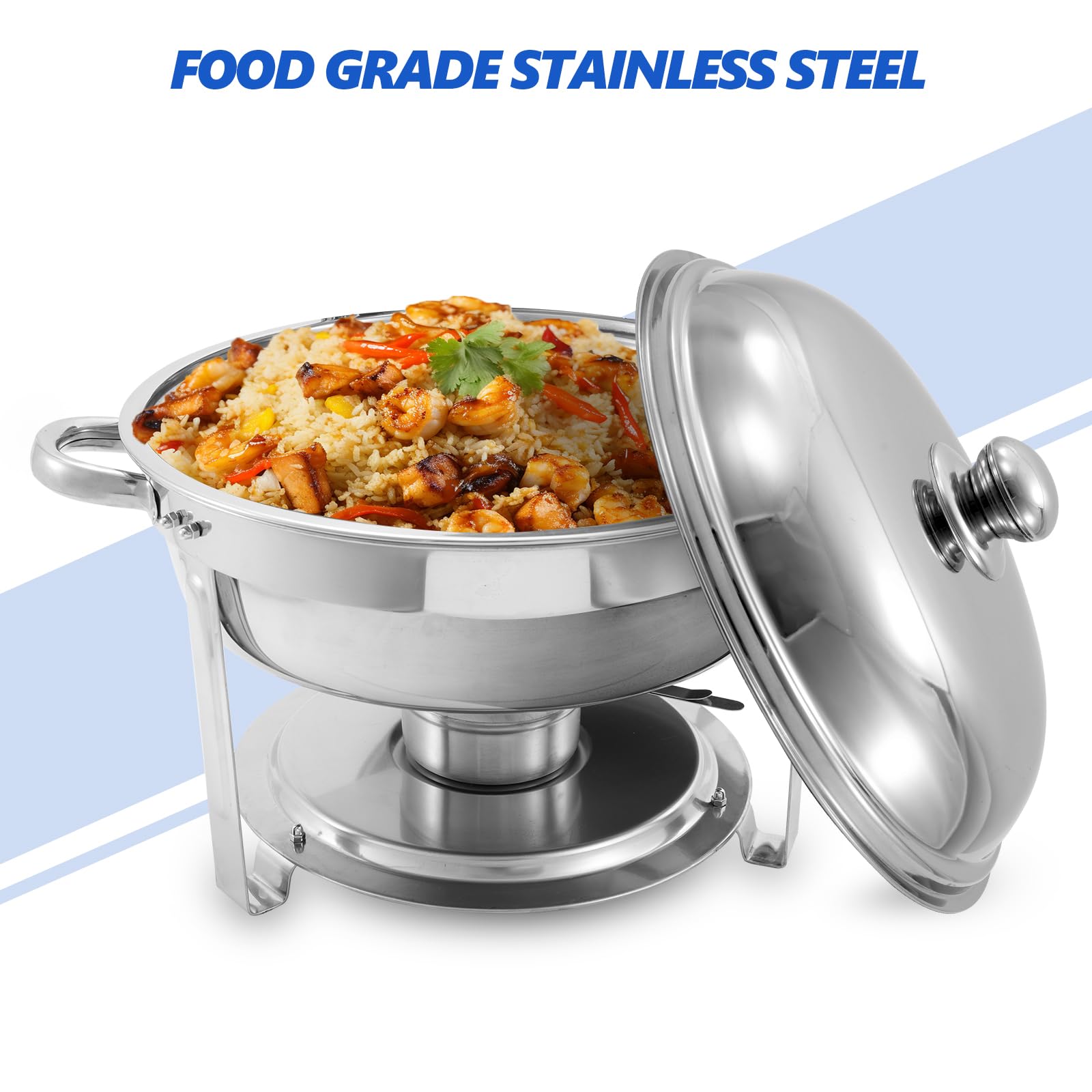 6 Qt 4-Piece Stainless Steel Chafing Dish Buffet Set - Round Catering Food Warmer with Water Trays, Lid & Sturdy Stand - Perfect for Parties, Banquets & Buffet Serving