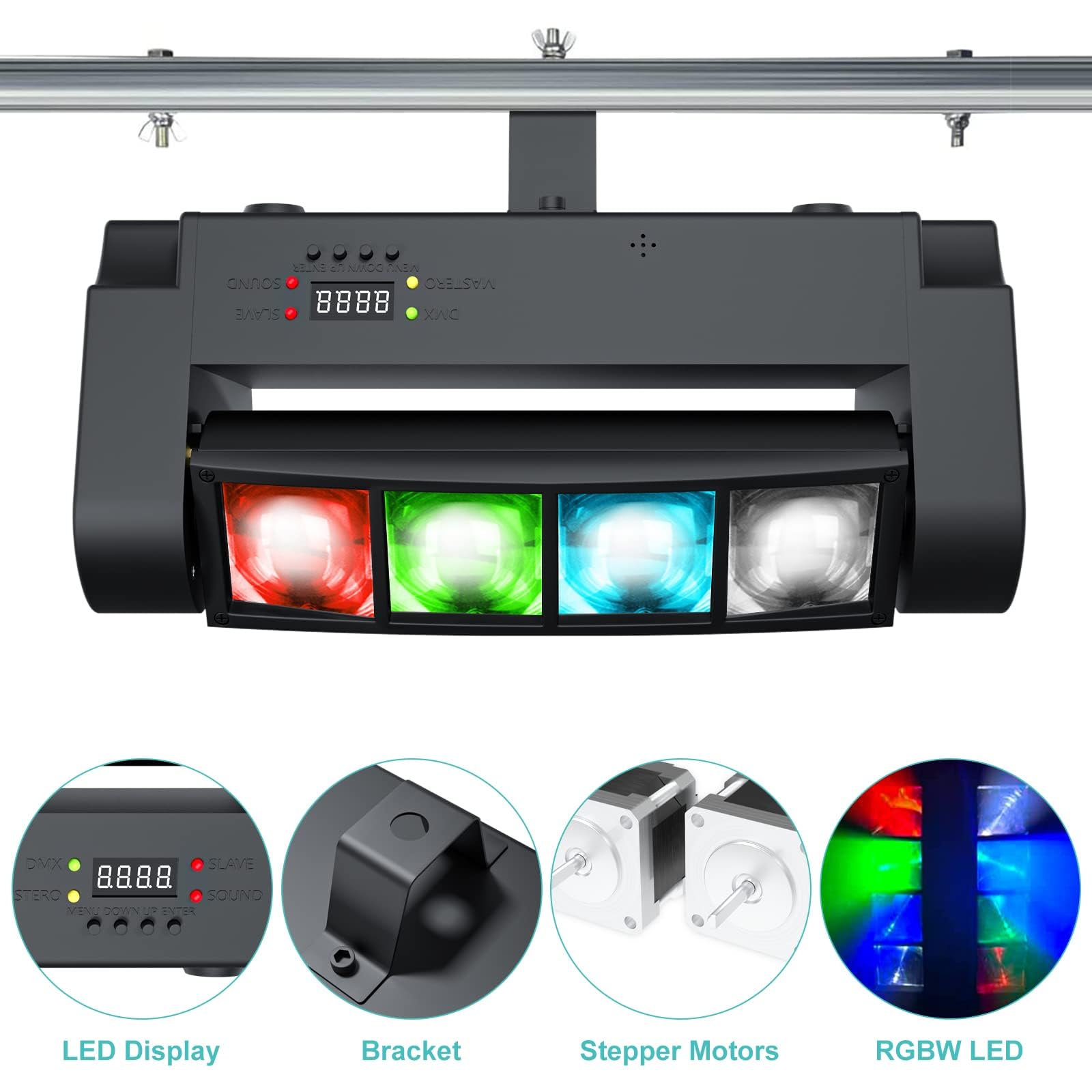 BETOPPER 8x3W RGBW LED Moving Head DJ Lights - Sound Activated & DMX-512 Control for Stage Lighting (2 Pack) | Perfect for Parties, Weddings, Clubs, Carnivals, Pubs and Disco Events