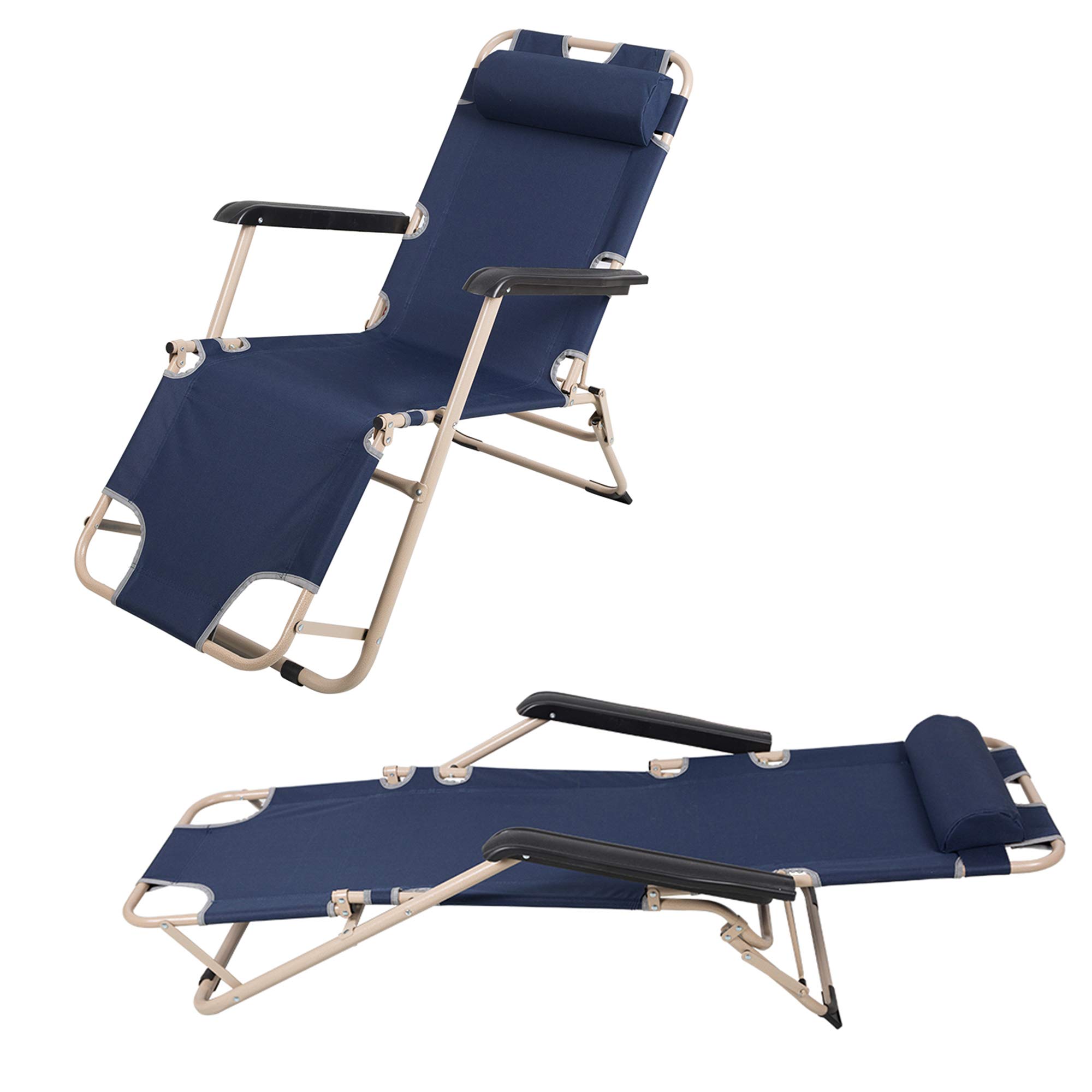 LUCKYERMORE 2-in-1 Portable Lounge Chair & Full Flat Cot - 60
