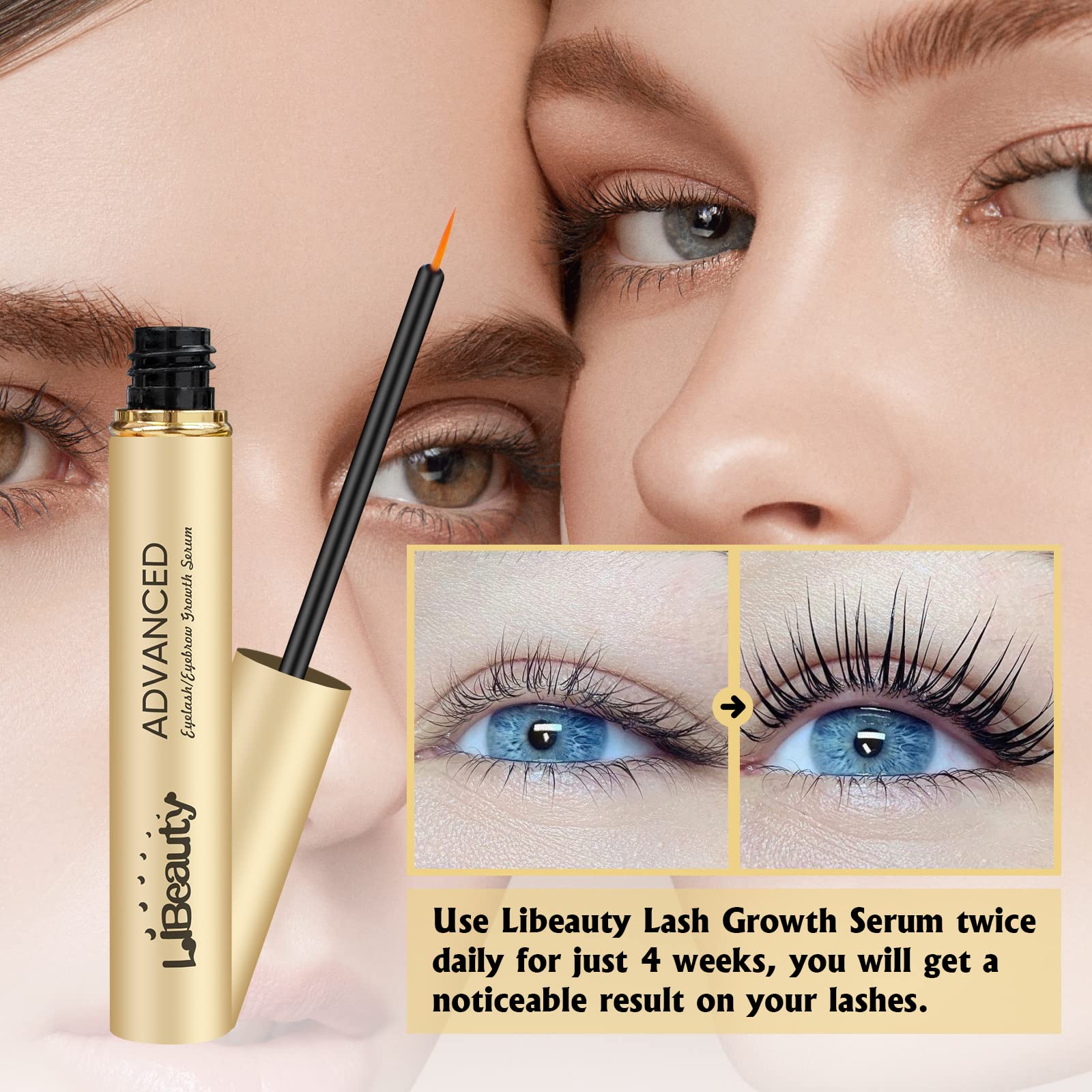 Libeauty Eyelash Growth Serum with Natural Ingredients - Grande Lash Essence for Longer, Thicker & Fuller Lashes (2ml) | Safe for Daily Use & Perfect for Enhancing Natural Beauty