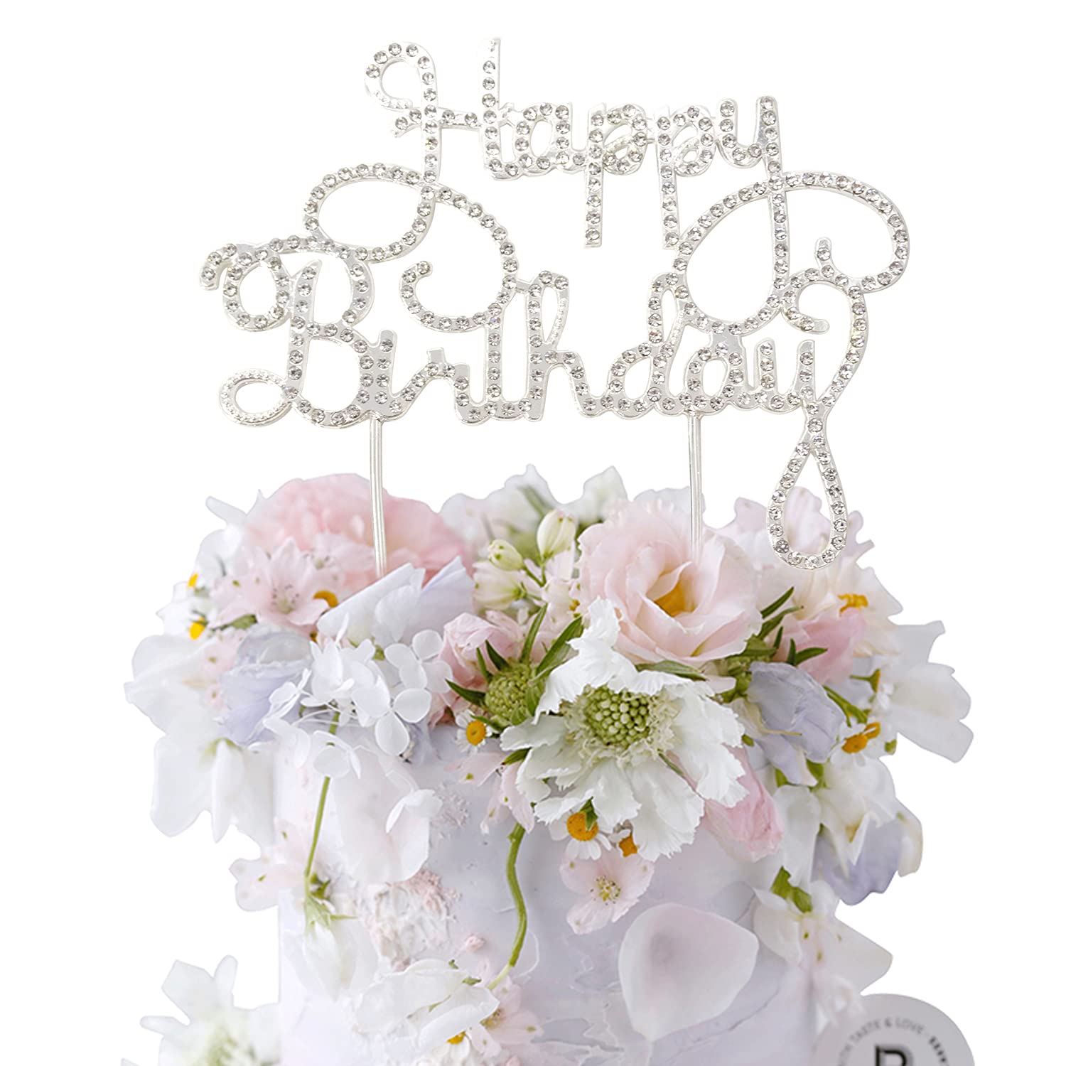 Honbay Sparkly Bling Alloy Crystal Rhinestone Birthday Cake Topper - Silver Wedding & Party Decoration for Birthdays, Anniversaries, Baby Showers