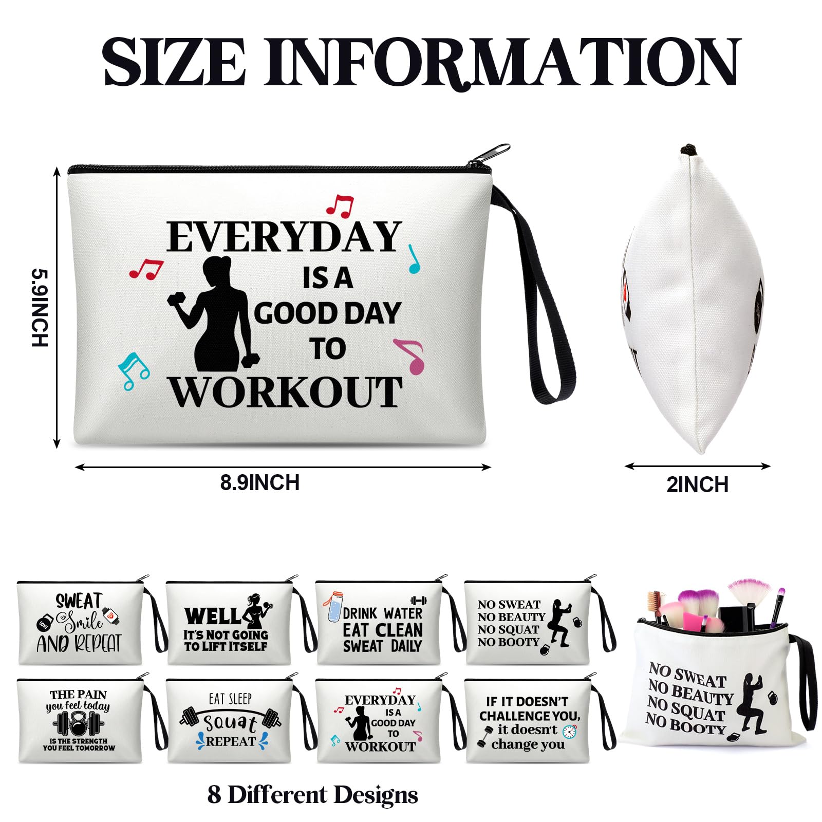 8-Piece Waterproof Gym Makeup Bag Set - Funny Fitness Gifts for Women, Sports Lovers & Bodybuilders - Durable Zipper Pouch for Workout, Travel & Cosmetics Storage - Perfect for Gym, Yoga & Sports Enthusiasts