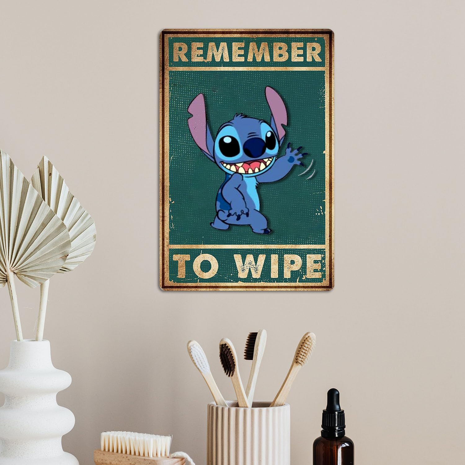 Stitch Bathroom Decor Metal Tin Sign - Remember to Wipe - Cute Kitchen & Home Accessories - 8×12 Inch Wall Art - Perfect for Bathroom, Bedroom, or Christmas Gifts - Great for Disney Fans & Home Decor