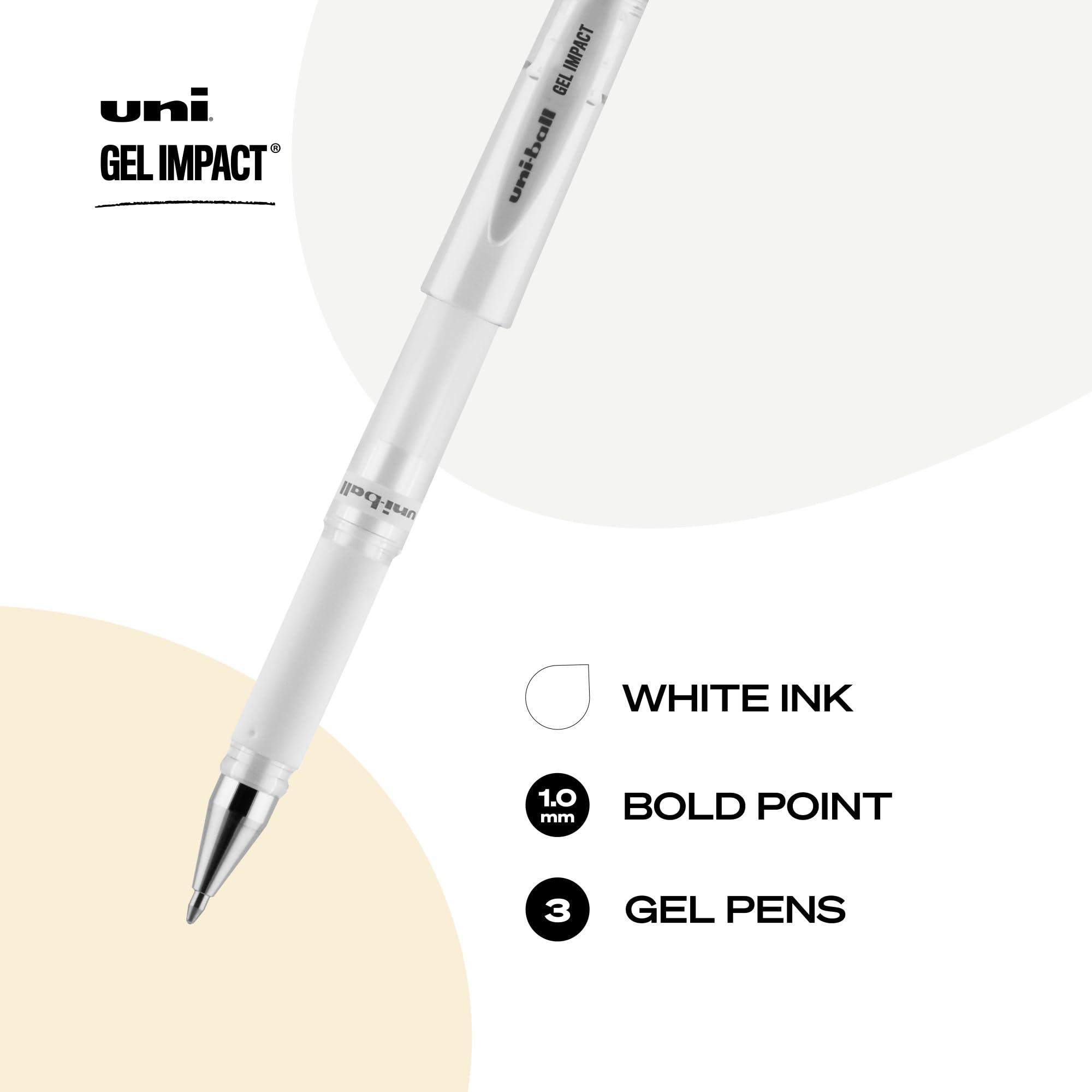 Uniball Signo 207 Gel Impact Stick Gel Pen - 3 Pack White Metallic 1.0mm Bold Point Gel Pens for Office, School & Art | Smooth Writing, Vibrant Ink, Premium Ballpoint Pens | Perfect for Note Taking, Journaling & Creative Projects
