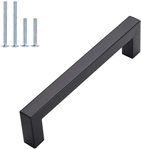 35-Pack Black Square Cabinet Pulls - 5 Inch Hole Center, Stainless Steel Modern Kitchen & Bathroom Drawer Handles for Home DIY Upgrade - Durable Hardware for Cabinets, Dressers, and Furniture