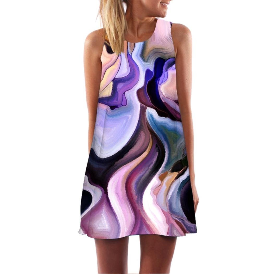 Muranba Women's Vintage Boho Beach Printed Sleeveless Mini Dress - Summer Casual Short Dress for Beach Vacation, Party & Date Night