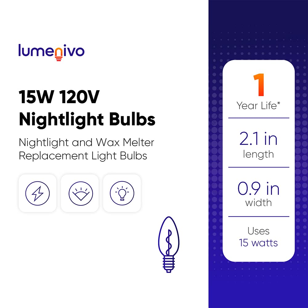 Lumenivo 120V 15W Replacement Light Bulb for Scentsy Warmer & Wax Melters - 15 Watt Nightlight Bulbs for Himalayan Salt Lamps, Candle Warmers & Plug-Ins - Pack of 10 Bulbs - Perfect for Aromatherapy & Home Fragrance Use