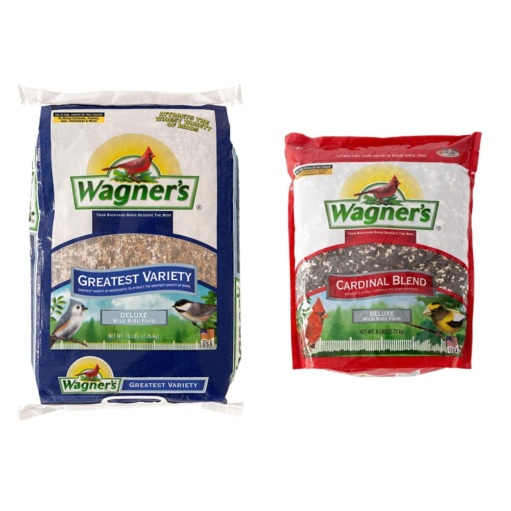 Wagner's Cardinal Blend & Greatest Variety Blend Bird Food Bundle - 6 lbs + 16 lbs | Premium Wild Bird Seed Mix for Cardinals, Finches & Songbirds | Backyard Bird Feeding & Wildlife Attraction