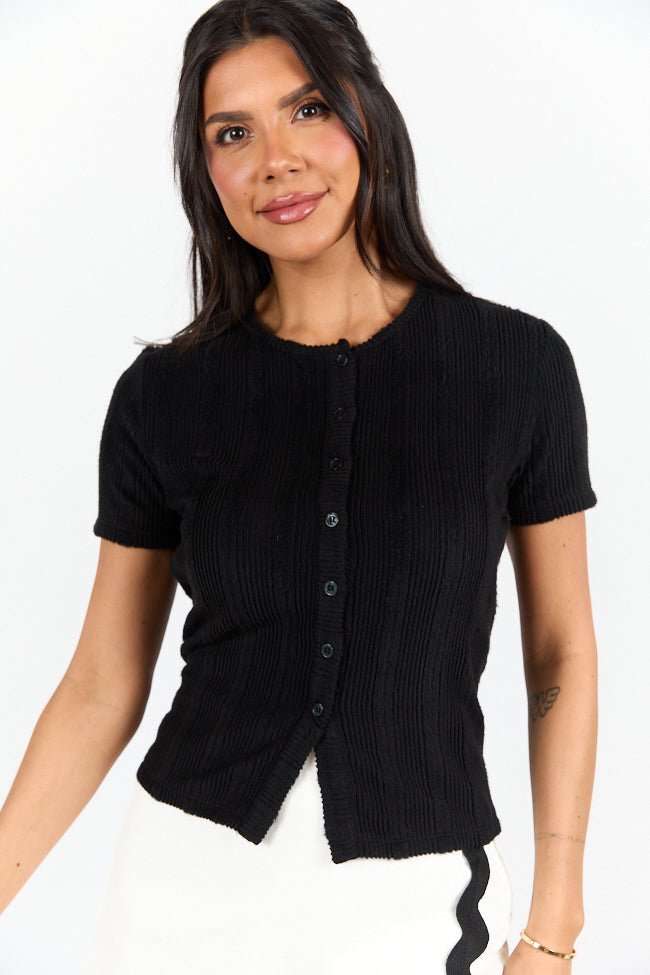 Last Light Black Ribbed Button Down Knit Tee - Stylish Women's Casual Top for Work, Date Night & Everyday Wear