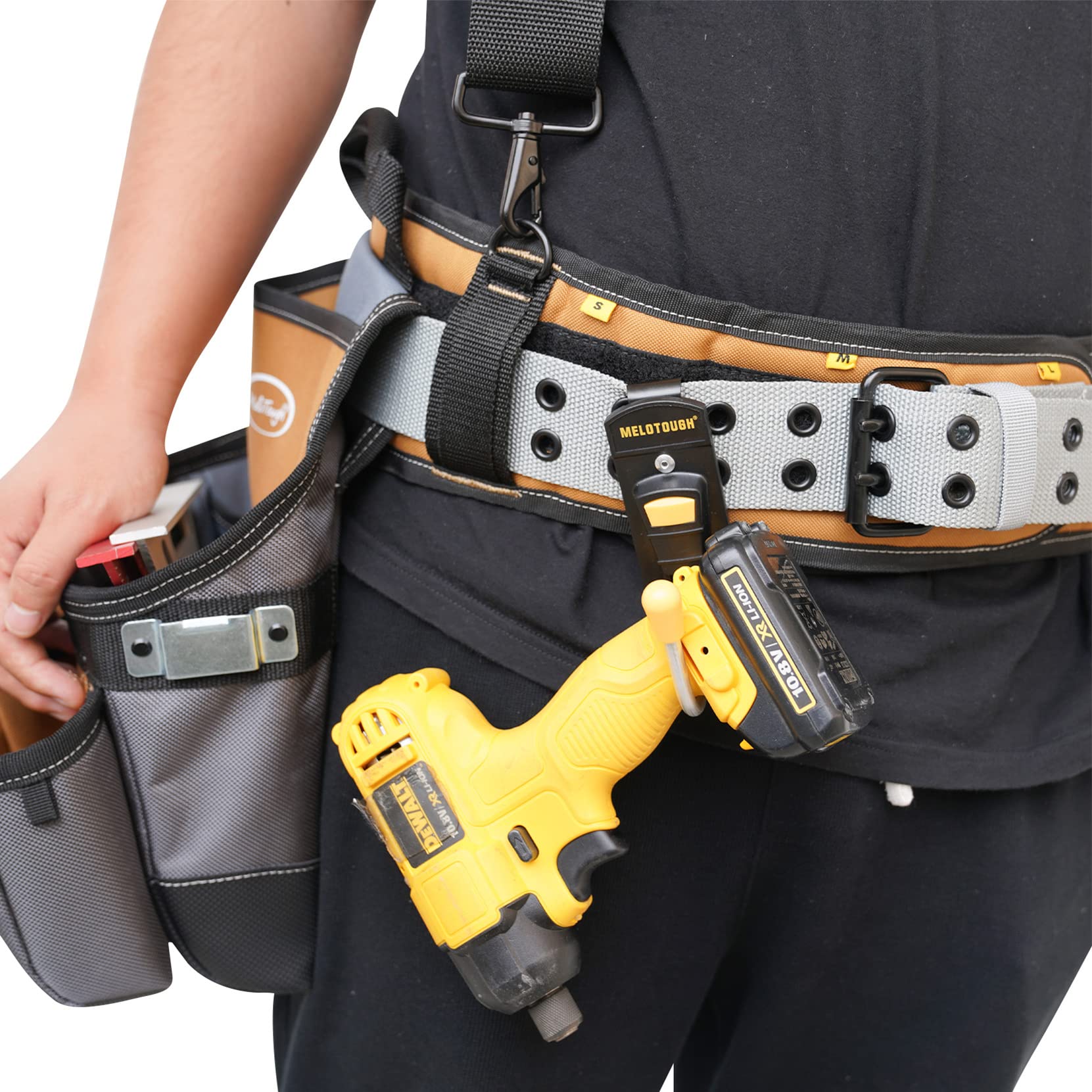 MELOTOUGH Heavy Duty Tool Holster for Cordless Drills - Adjustable Belt Hook & Durable Single Tool Holder - Perfect for Construction, DIY Projects & Electricians