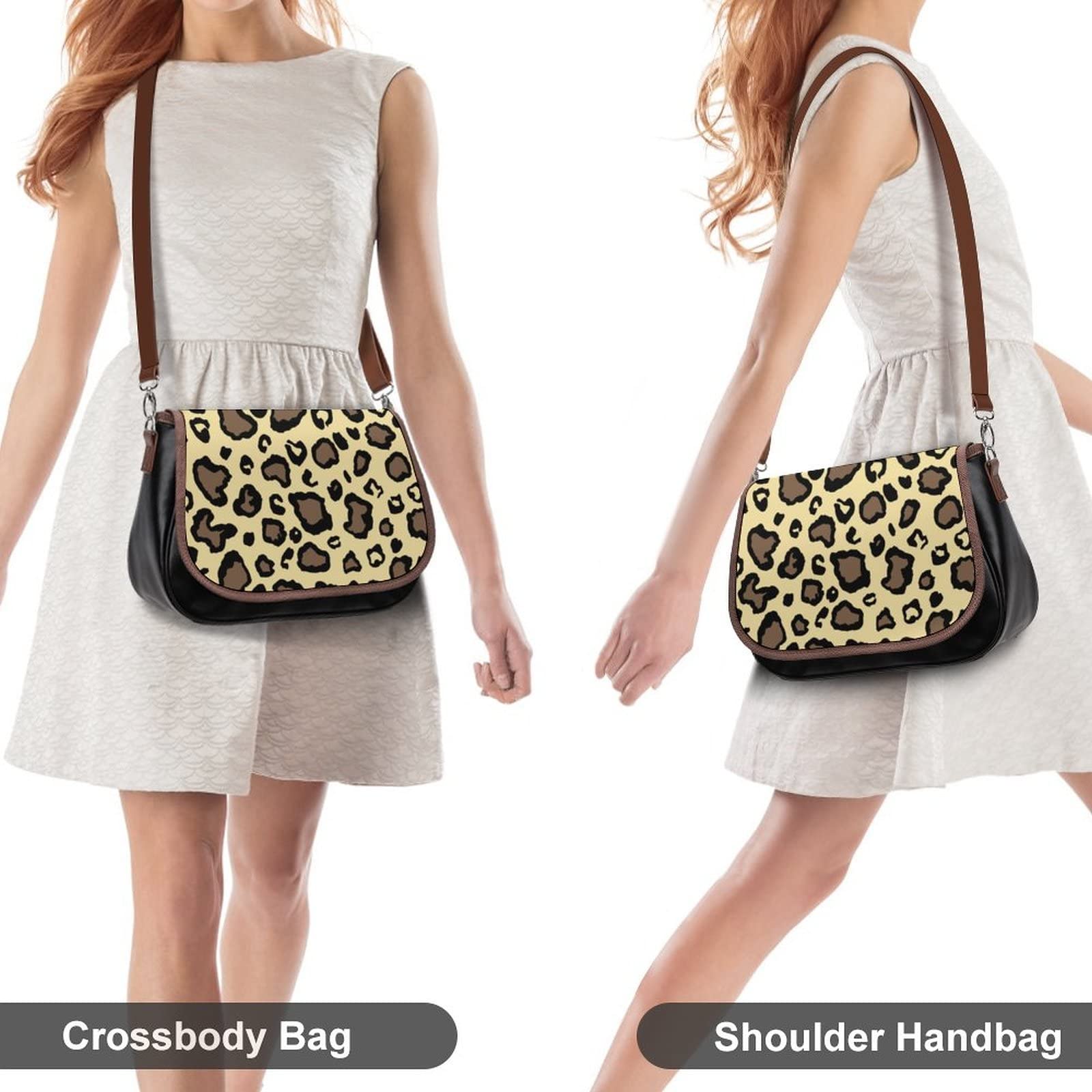 Women's Crossbody Bag Leather Satchel - Fashionable Printed Shoulder Messenger Purse for Women, Yellow Leopard Print Design - Perfect for Work, Travel & Everyday Use