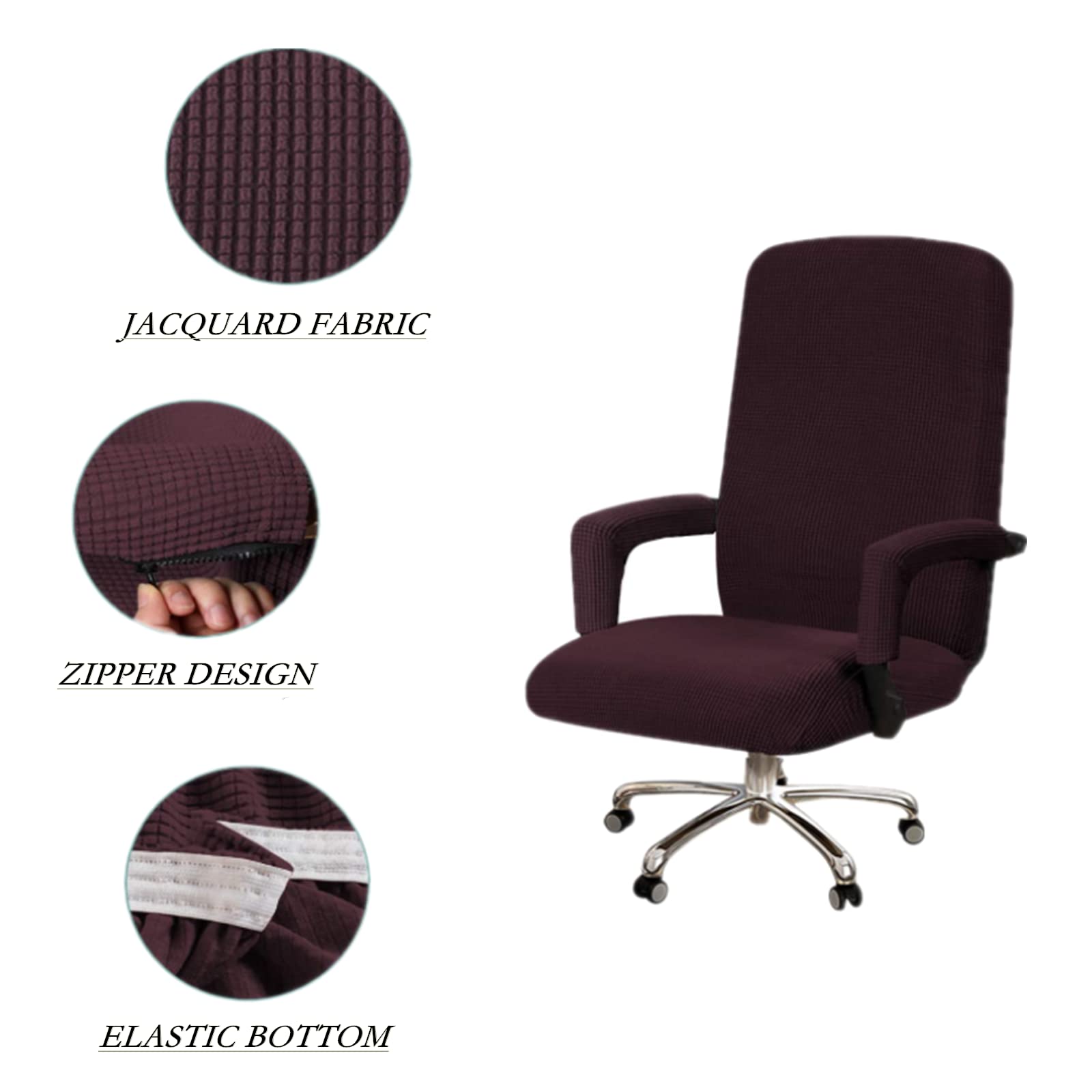 Stretchable Washable Office Chair Covers - Universal Fit for Computer & Rotating Chairs (Large, Brown) - Perfect for Home Office, Gaming & Conference Room Use