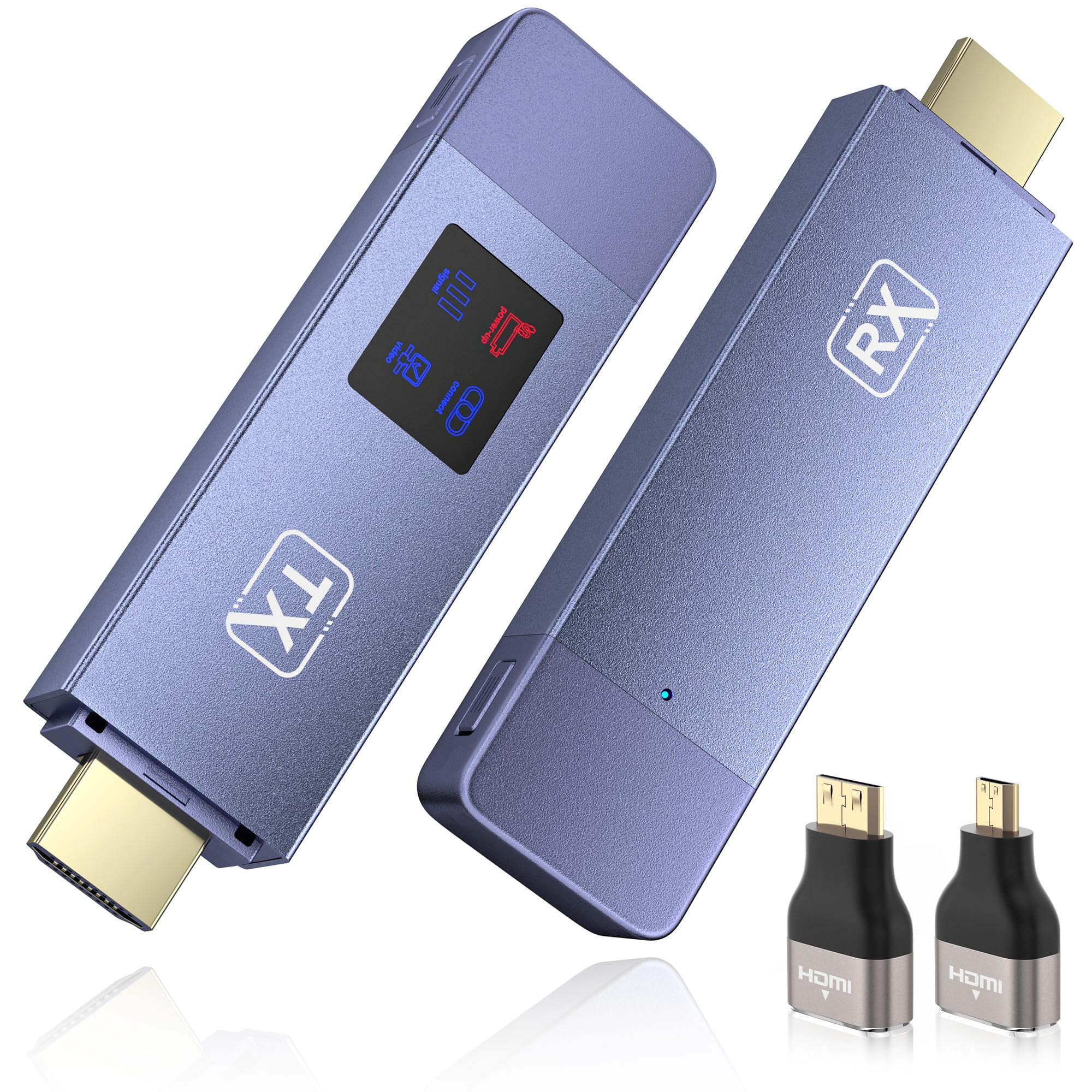 Wireless HDMI Transmitter and Receiver Kit - 2.4G/5G Dual Band Plug & Play HD Extender with LED Screen for Streaming Video/Audio from Laptop, PC, TV Box to Monitor or Projector | Perfect for Home Theater, Office Presentations & Gaming Setups