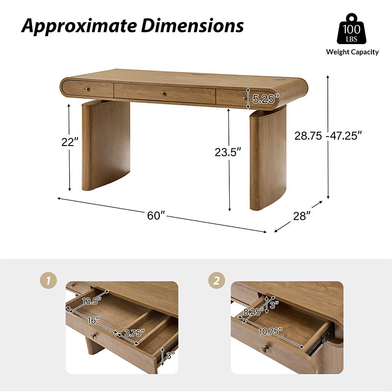 Louise Mid Century Modern Electric Height Adjustable Standing Desk with Wireless Charging - Perfect for Home Office, Gaming & Workspace Ergonomics