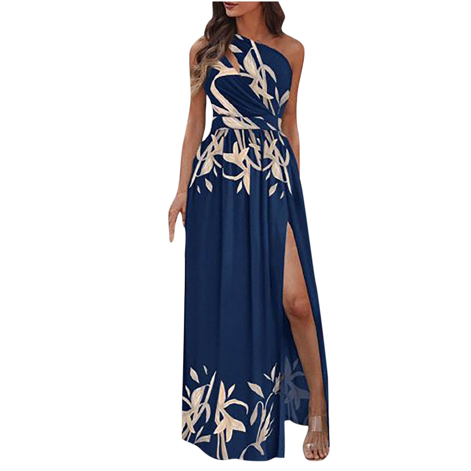 LBJTAKDP Women's Off Shoulder Maxi Dress with Side Slit - Elegant Bridesmaid & Wedding Guest Cocktail Party Dress for Evening Events | Perfect for Summer Weddings, Formal Occasions & Special Celebrations