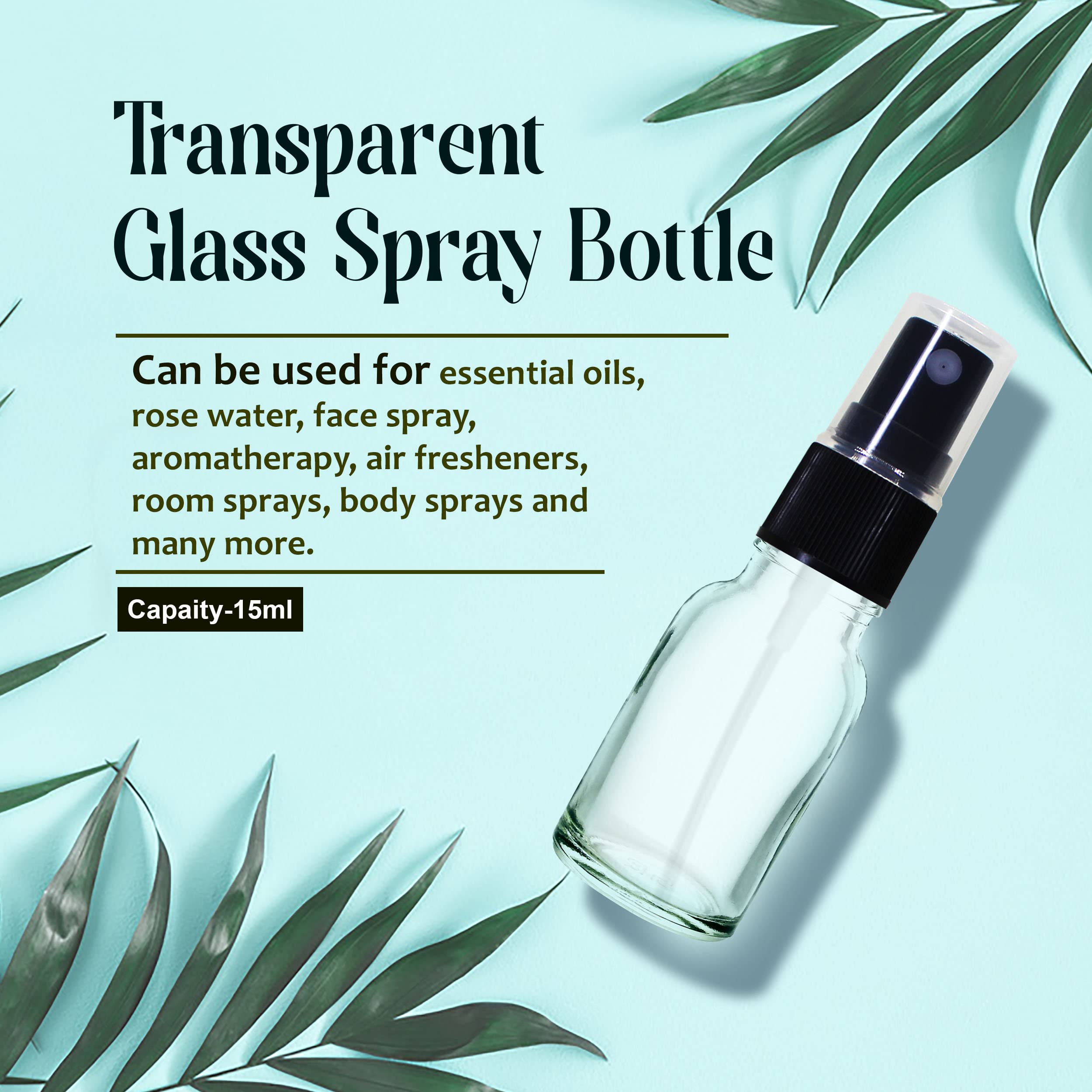 Refillable 15ml Clear Glass Fine Mist Spray Bottle with Pump for DIY Perfume, Essential Oils, Aromatherapy Blends & Beauty Products - Perfect for Travel, Home Spa & Skincare Routine (Pack of 3)