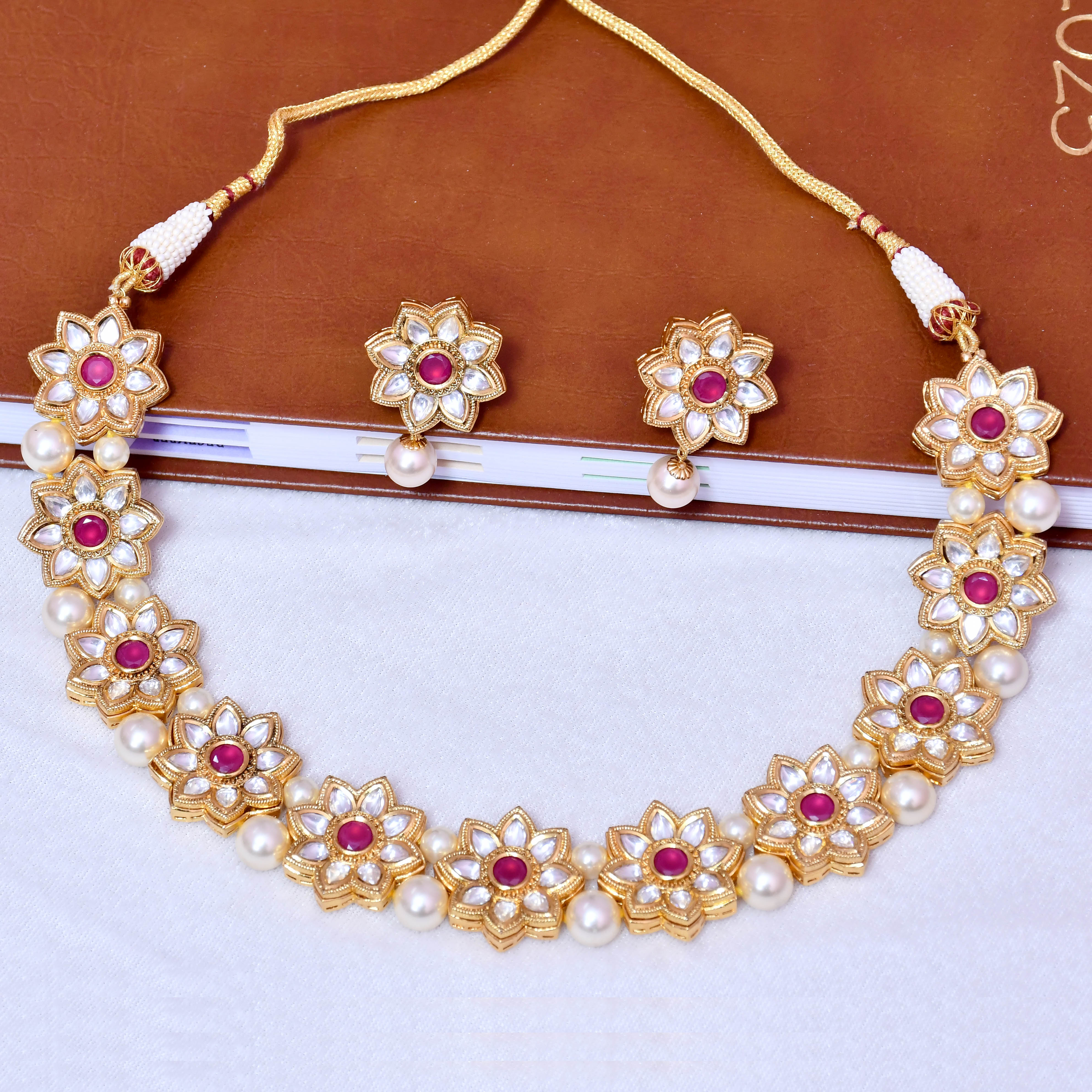 Luxury Gold Plated Royal Kundan Ruby Necklace & Earrings Set (D571) – Perfect for Weddings, Parties & Special Occasions