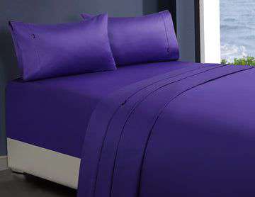1000 Thread Count Egyptian Cotton Fitted Sheet Set - Single Size, Violet (1 Fitted Sheet + 2 Pillowcases) for Luxurious Bedroom Comfort
