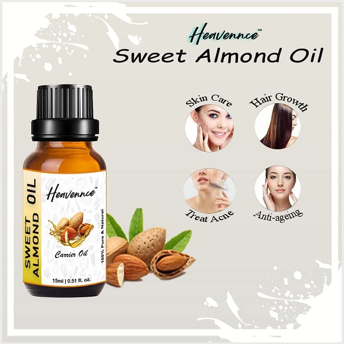 Pure Sweet Almond Oil for Skin & Hair Care - Natural Moisturizer & Massage Oil | 15ml Bottle | Hydrates Dry Skin, Conditions Hair & Perfect for Aromatherapy