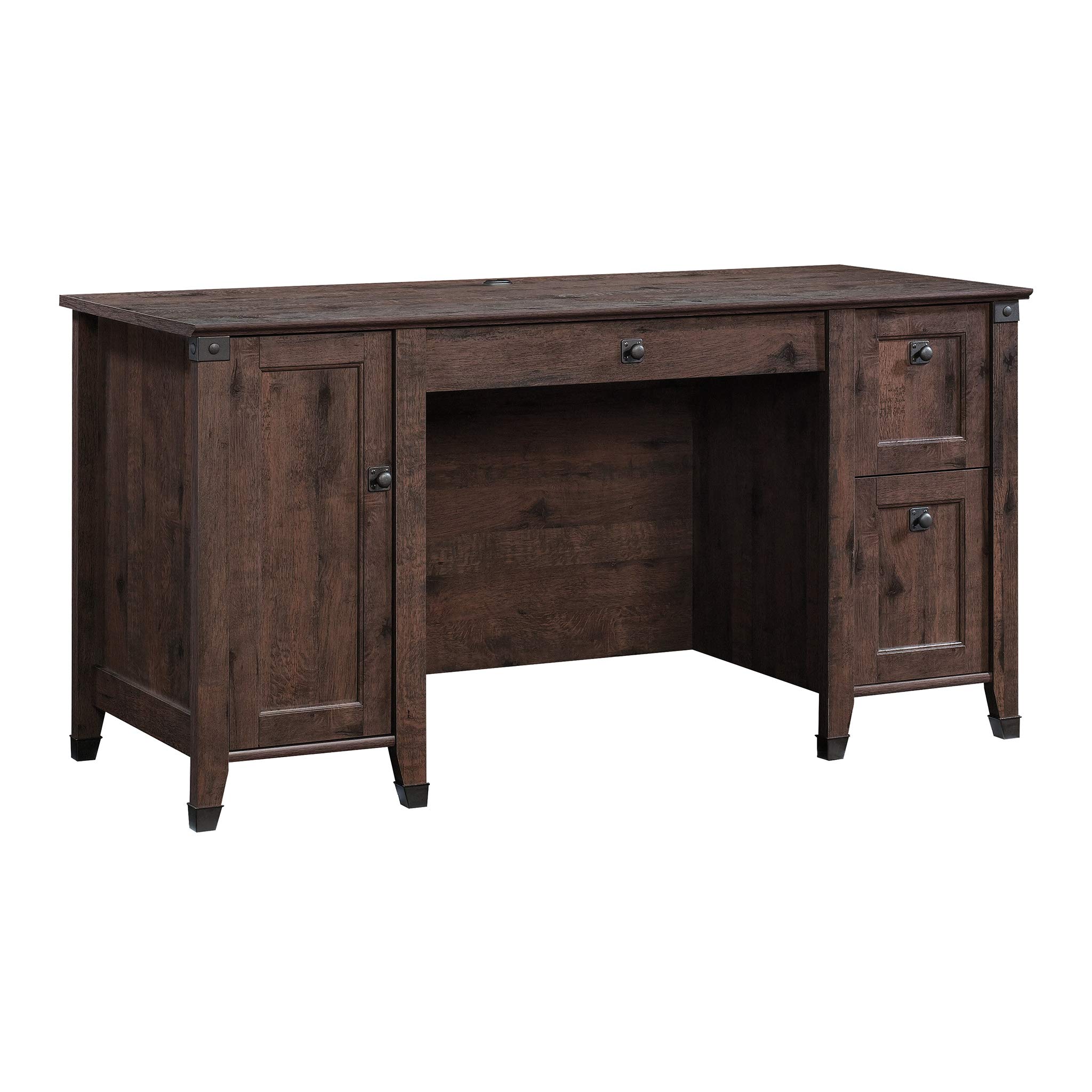 Sauder Carson Forge Computer Desk in Coffee Oak Finish - Home Office Desk with Storage Shelf for Small Spaces, Study & Work