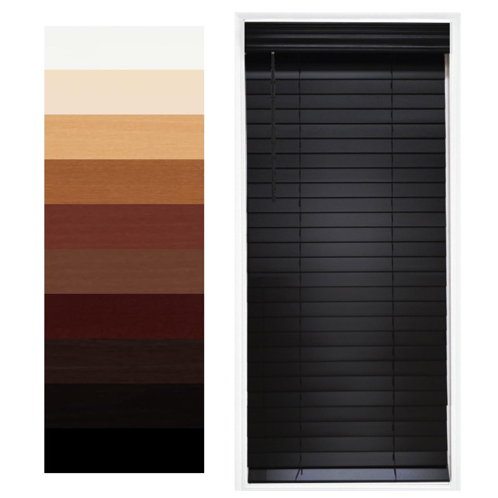 Customizable 2 Inch Wood Horizontal Cordless Window Blinds - Black - Inside/Outside Mount - Perfect for Living Room, Bedroom & Home Office