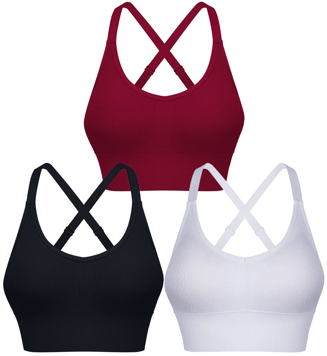 ANGOOL Women's Strappy Sports Bras - Medium Support Wirefree Yoga Bra for Running, Gym & Activewear - Comfortable Workout Top for Fitness & Yoga