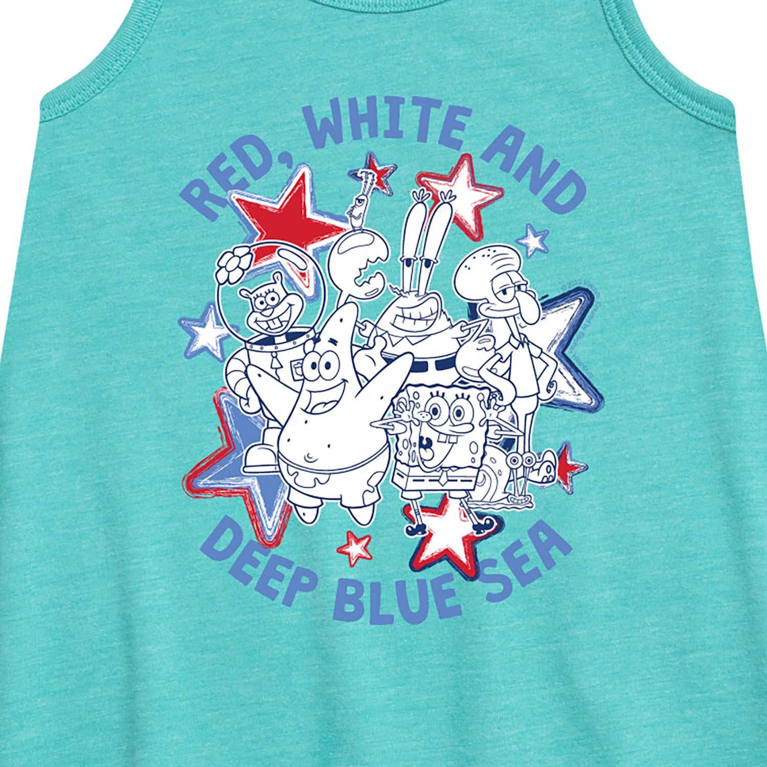 Spongebob Squarepants Toddler & Youth Girls A-Line Dress - Red White & Blue Cartoon Character Outfit for Kids Birthday Party & Summer Vacation