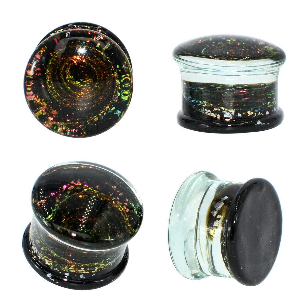 UkrGoods 1 Pair Glass Galaxy Double Flare Ear Plugs & Flesh Tunnel Expander - 8mm Gauge for Stretching & Style | Perfect for Body Jewelry & Piercing Enthusiasts