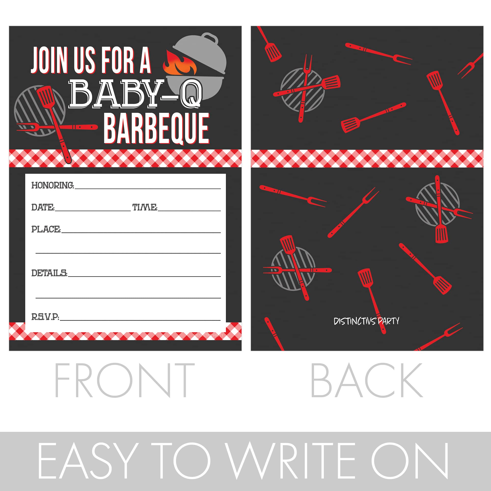Distinctivs Baby-Q Barbecue Baby Shower Invitations - 10 Pack Outdoor Cookout Theme Cards for BBQ Themed Parties, Gender Reveals & Backyard Celebrations