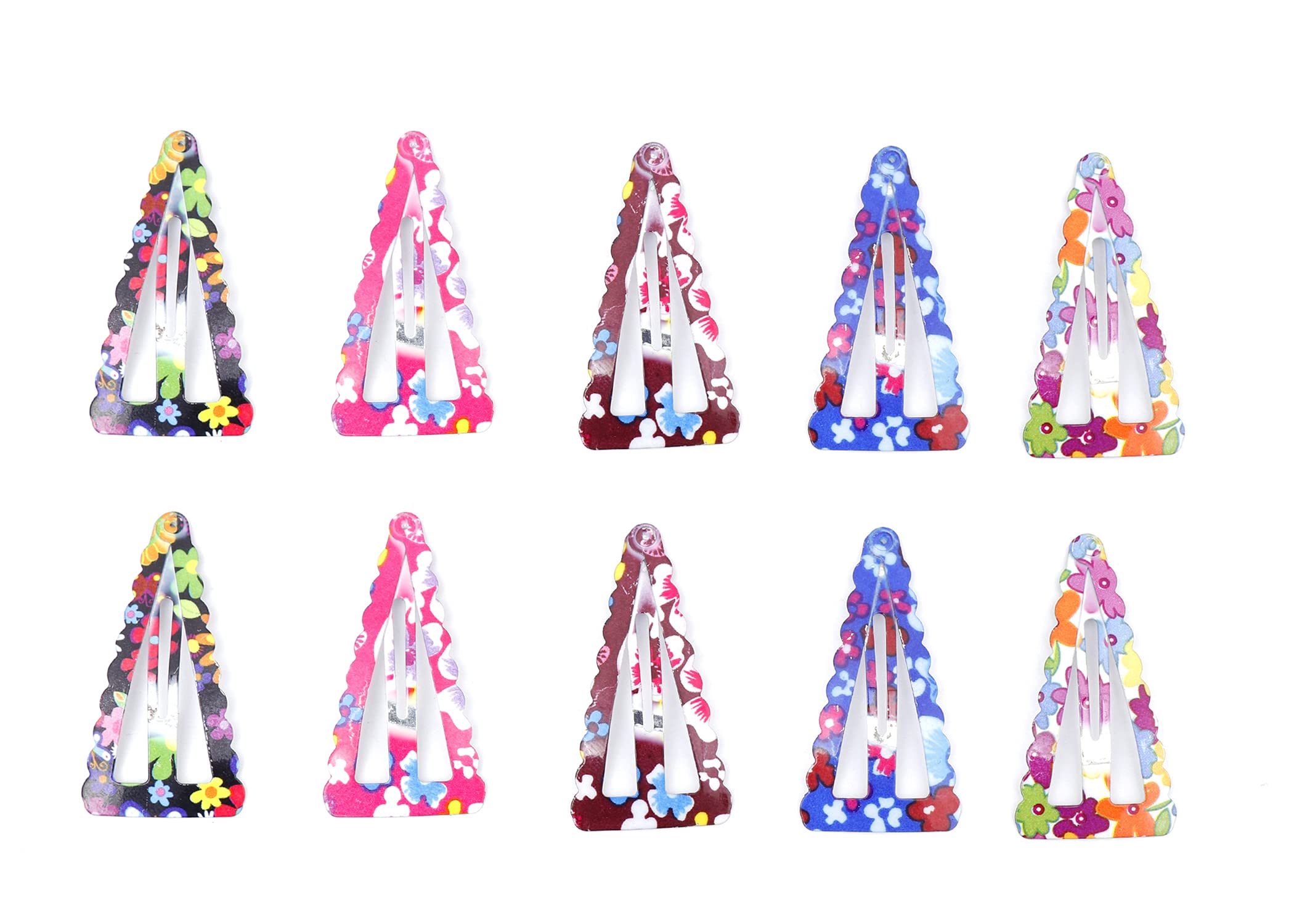 Navjai Printed Metal Triangle Hair Clips - 10 Pack Hairpins for Women, Girls & Baby Girls | Non-Slip Hair Accessories for School, Work & Special Occasions