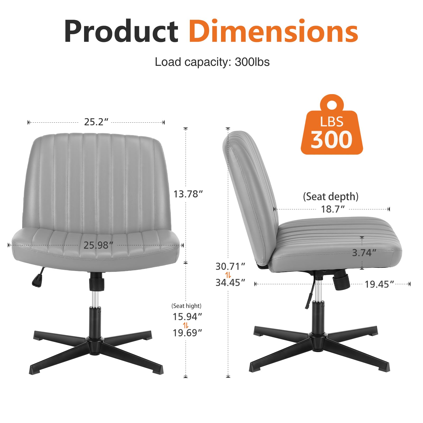 Sweetcrispy Armless Swivel Office Chair - Cross Legged Desk Chair Without Wheels, Wide Leather Seat for Home & Office Workspace | Perfect for Small Spaces, Meditation & Compact Workstations