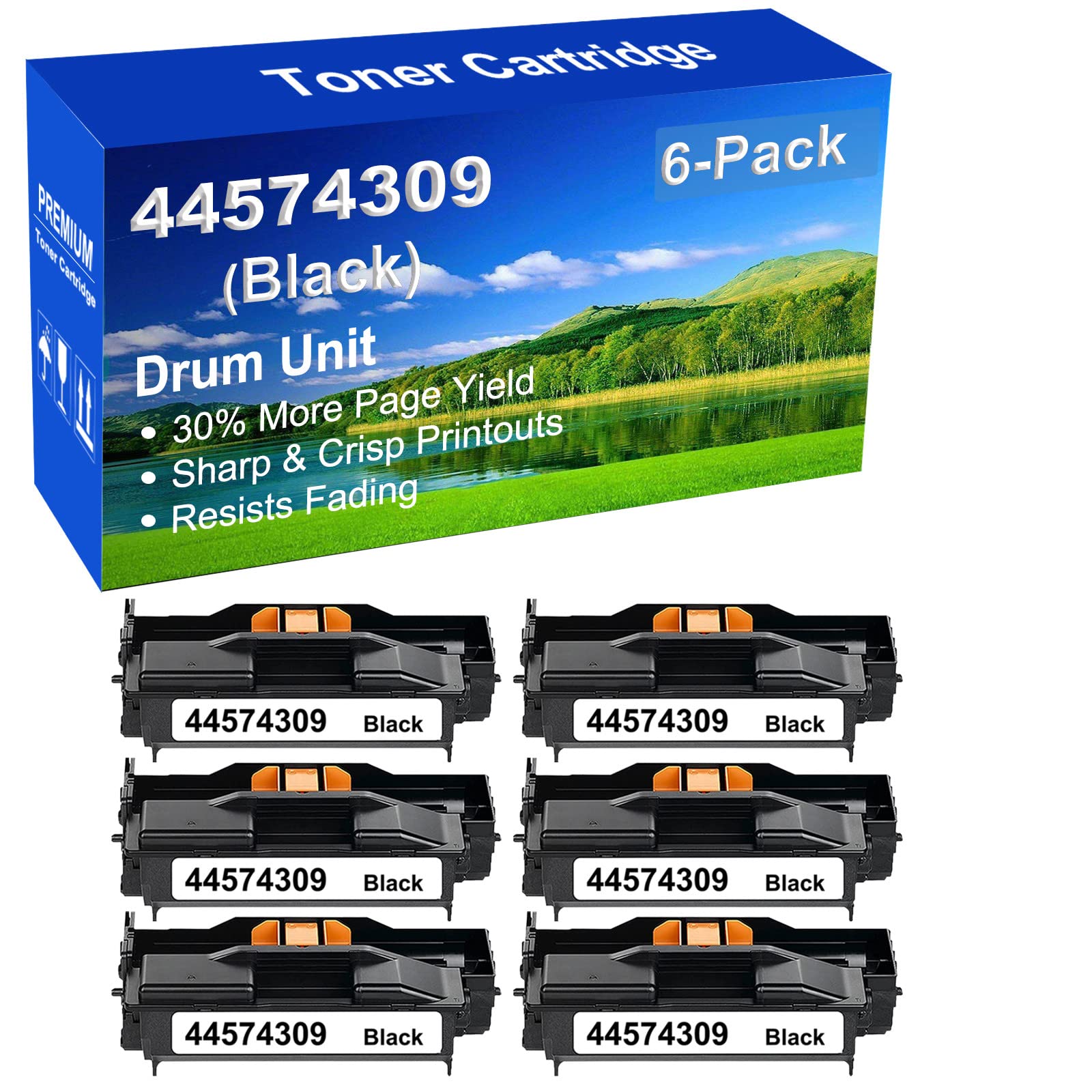 6-Pack Compatible Black Drum Unit Replacement for Oki 44574309 - Works with Oki MB451 & MB451W Printers - Perfect for High-Volume Office Printing & Home Use