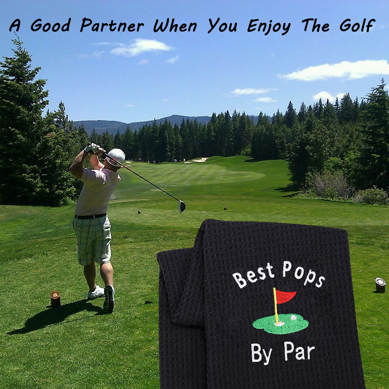 LEVLO Premium Embroidered Golf Towel for Dad - Best Father's Day Gift for Golf Lovers - Ideal for Pops, Grampy, Papaw & Opa - Includes Convenient Clip (Black) - Perfect for Golf Courses, Driving Ranges & Father's Day Celebrations