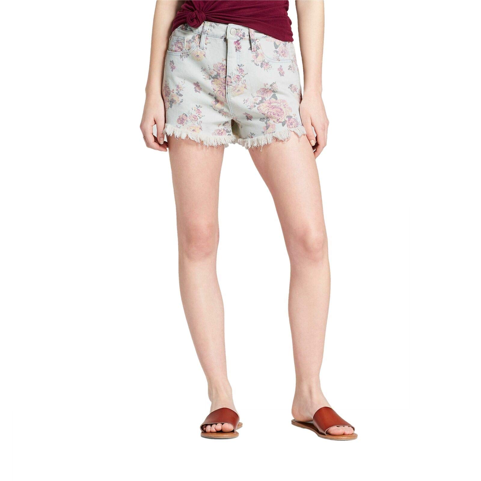 Mossimo Supply Co. Women's Floral Print High-Rise Denim Shorts - Rose Wash (Size 00) | Comfortable Summer Fashion for Beach, Casual Outings & Vacation